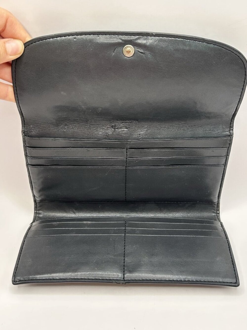 Coach F57319 Signature Monogram Tri-Fold Long Checkbook Wallet PVC Leather Brown - Picture 10 of 16